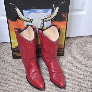 Abilene Red Leather Western Cowboy Boots Womens 10M Pointed Toe Stitch
